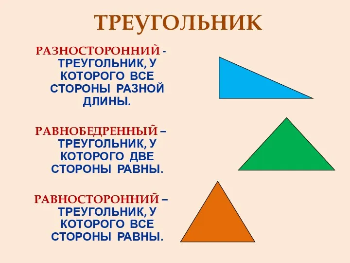 ТРЕУГОЛЬНИК РАЗНОСТОРОННИЙ - ТРЕУГОЛЬНИК, У КОТОРОГО ВСЕ СТОРОНЫ РАЗНОЙ ДЛИНЫ.