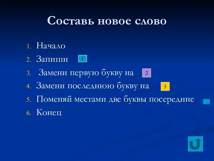 Составь новое слово Начало Запиши Замени первую букву на Замени последнюю букву на