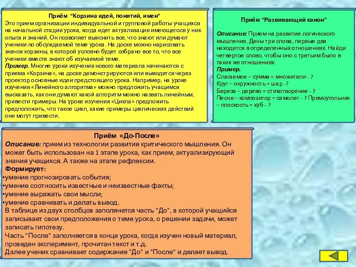 Приём “Корзина идей, понятий, имен” Это прием организации индивидуальной и