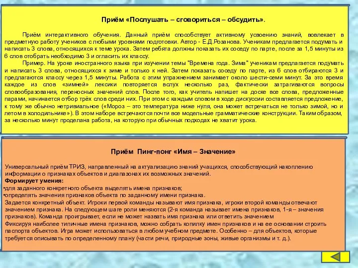 Приём «Послушать – сговориться – обсудить». Приём интерактивного обучения. Данный