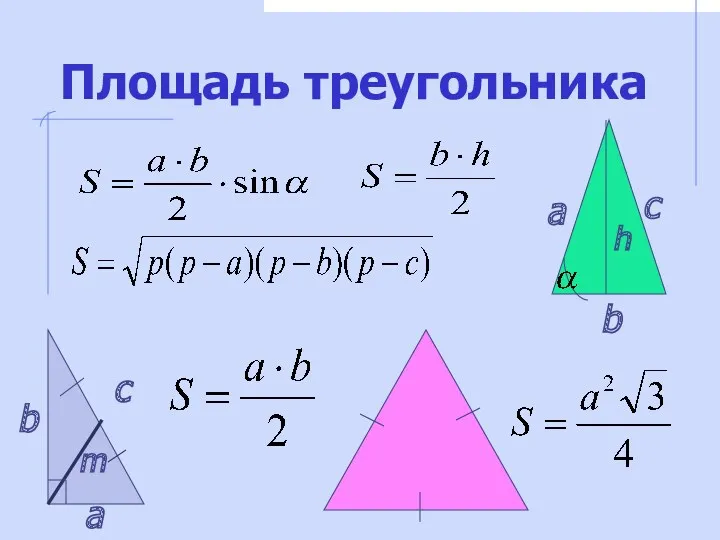 Площадь треугольника a b c h c a b m