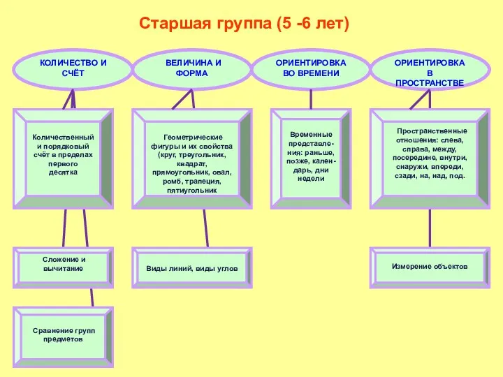 Виды линий, виды углов Измерение объектов Сравнение групп предметов Количественный