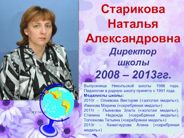 Старикова Наталья Александровна Директор школы 2008 – 2013гг. Выпускница Никольской школы 1988 года.