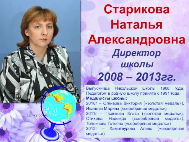 Старикова Наталья Александровна Директор школы 2008 – 2013гг. Выпускница Никольской