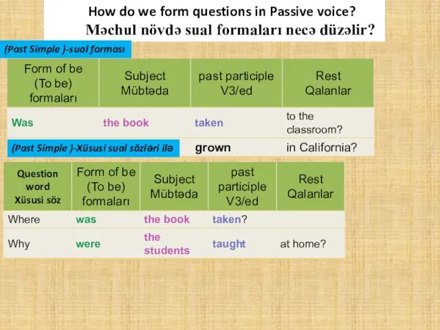 How do we form questions in Passive voice? Məchul növdə