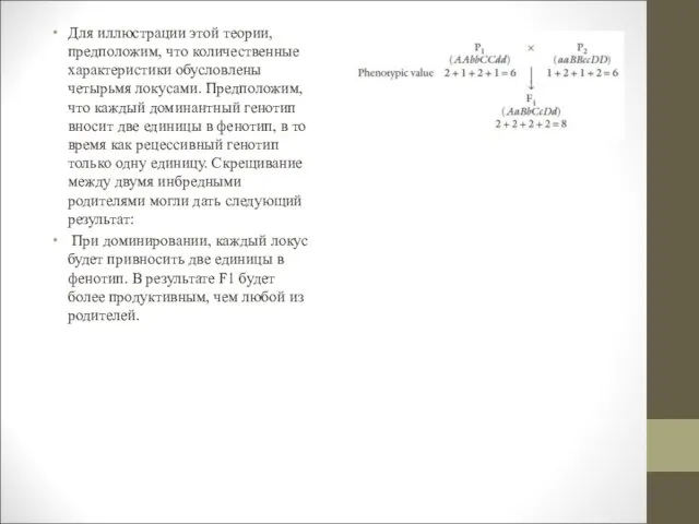 Для иллюстрации этой теории, предположим, что количественные характеристики обусловлены четырьмя