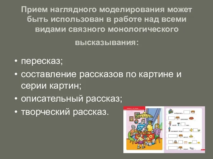 Прием наглядного моделирования может быть использован в работе над всеми