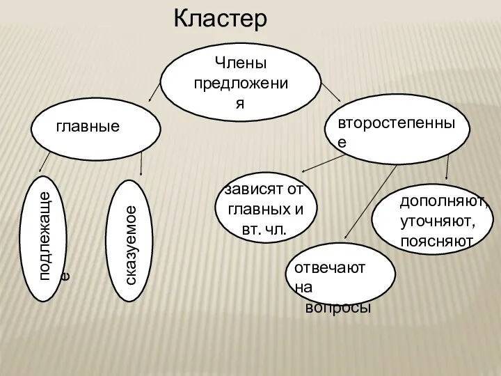 Кластер Члены предложения главные второстепенные подлежащее сказуемое зависят от главных