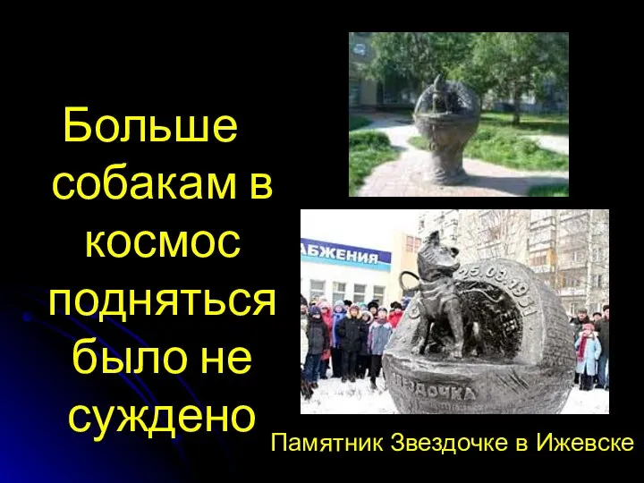 Памятник Звездочке в Ижевске Больше собакам в космос подняться было не суждено