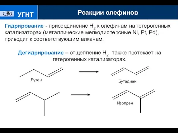 Хлорирование и гидрохлорир УГНТУ Гидрирование - присоединение Н2 к олефинам