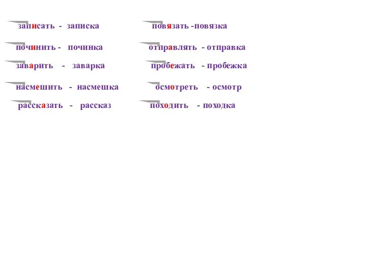 записать - записка повязать -повязка починить - починка отправлять -