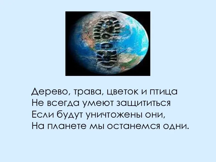 Дерево, трава, цветок и птица Не всегда умеют защититься Если