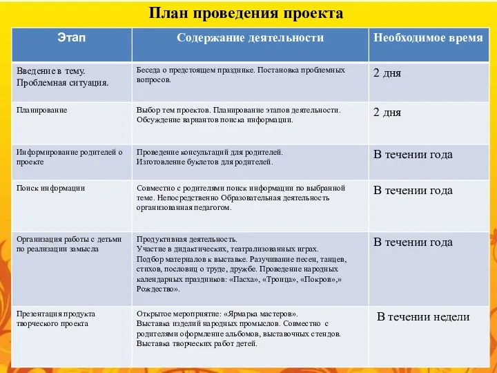 План проведения проекта