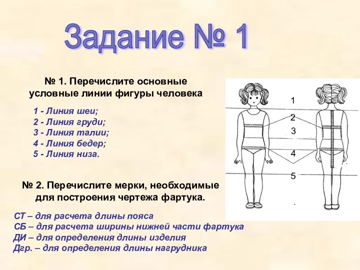 Задание № 1 № 1. Перечислите основные условные линии фигуры