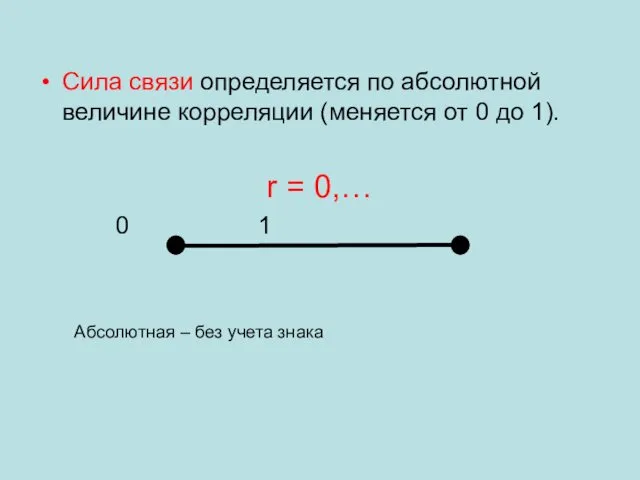 Сила связи определяется по абсолютной величине корреляции (меняется от 0