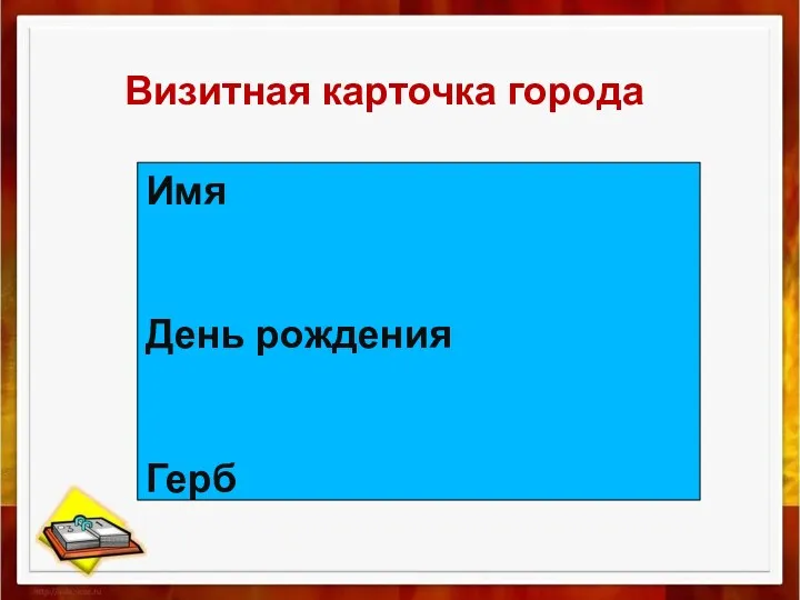 Имя День рождения Герб Визитная карточка города