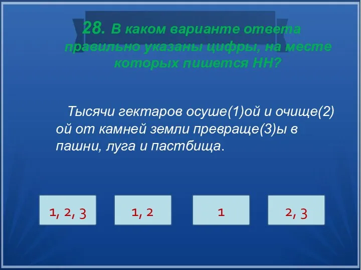 28. В каком варианте ответа правильно указаны цифры, на месте которых пишется НН?