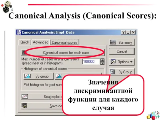 Canonical Analysis (Canonical Scores): Значения дискриминантной функции для каждого случая
