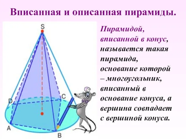 Вписанная и описанная пирамиды. Пирамидой, вписанной в конус, называется такая