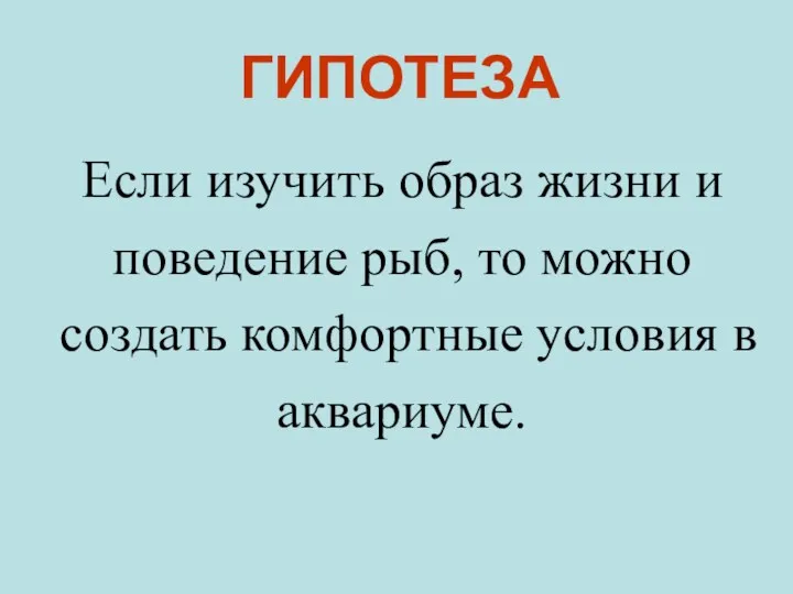 ГИПОТЕЗА Если изучить образ жизни и поведение рыб, то можно создать комфортные условия в аквариуме.