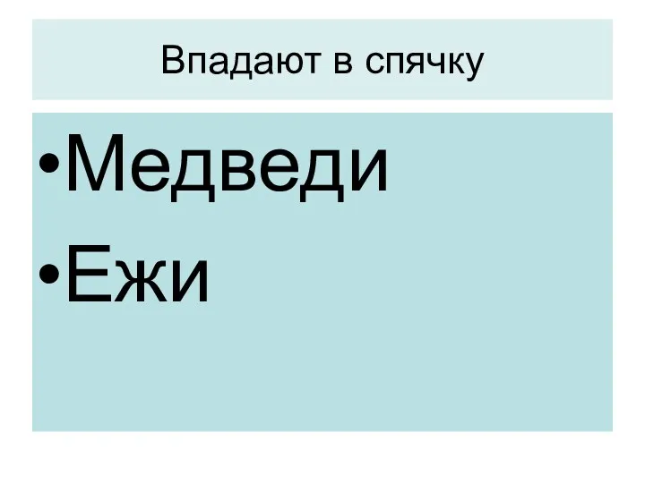 Впадают в спячку Медведи Ежи