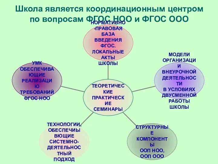 Школа является координационным центром по вопросам ФГОС НОО и ФГОС ООО