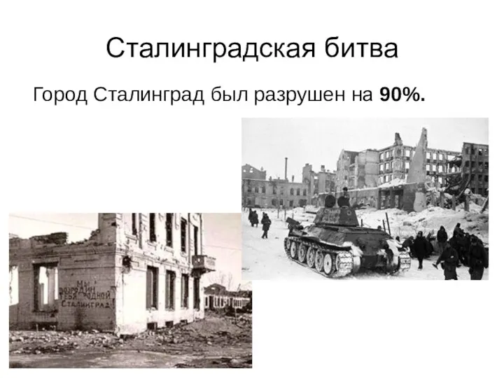 Сталинградская битва Город Сталинград был разрушен на 90%.
