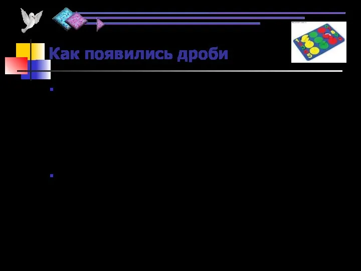 Как появились дроби С древних времён людям приходилось не только считать предметы (для