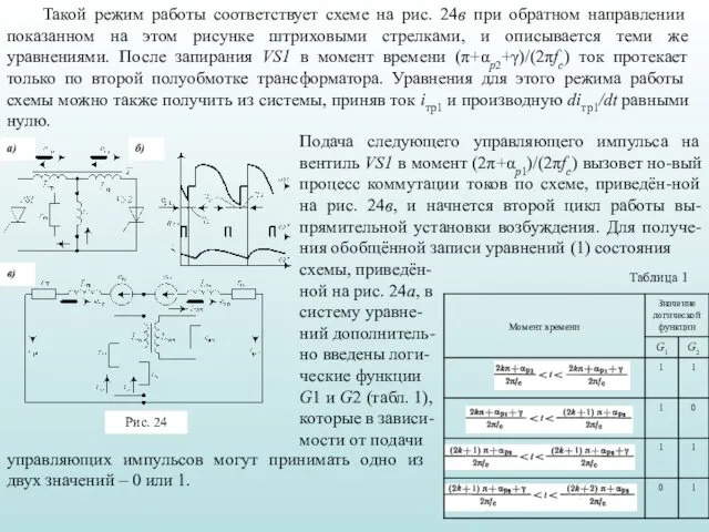 Такой режим работы соответствует схеме на рис. 24в при обратном направлении показанном на