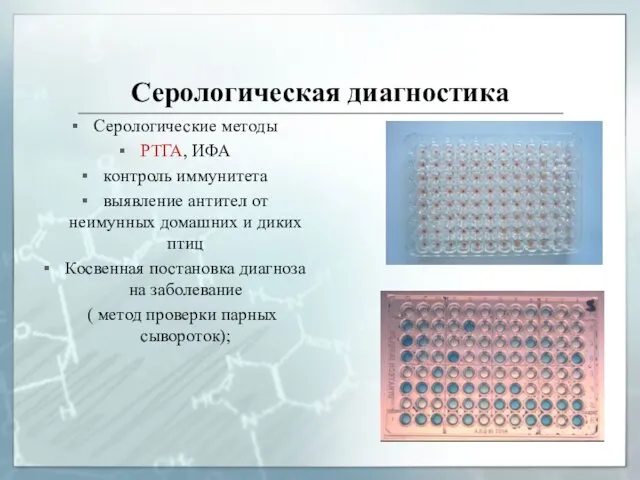 Серологическая диагностика Серологические методы РТГА, ИФА контроль иммунитета выявление антител