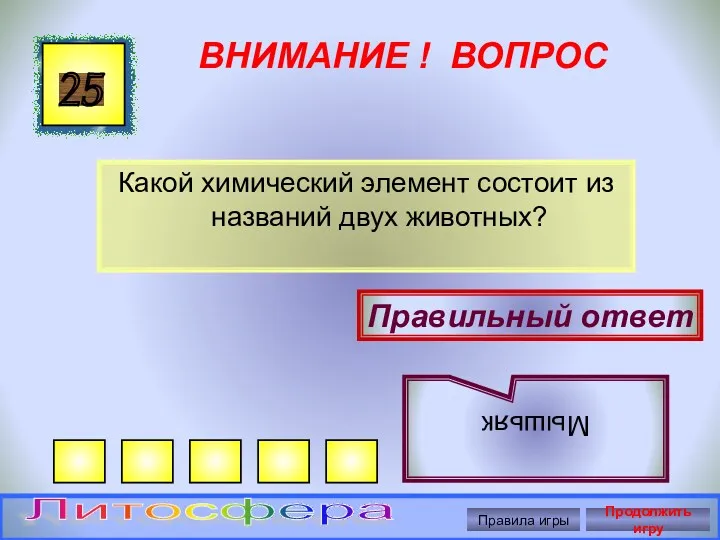 ВНИМАНИЕ ! ВОПРОС Какой химический элемент состоит из названий двух