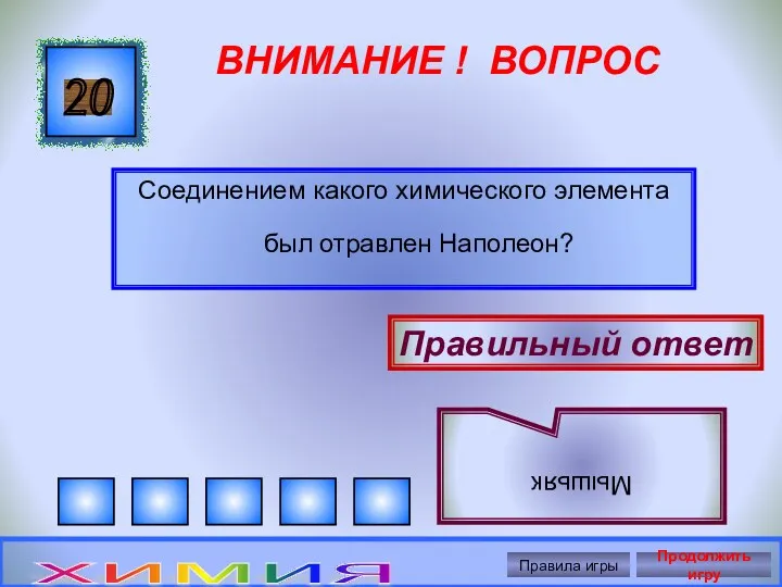 ВНИМАНИЕ ! ВОПРОС Соединением какого химического элемента был отравлен Наполеон?