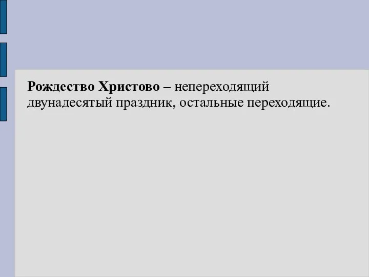 Рождество Христово – непереходящий двунадесятый праздник, остальные переходящие.