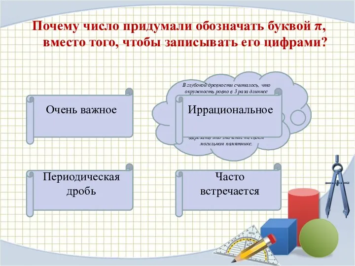 Часто встречается Периодическая дробь Очень важное В глубокой древности считалось,