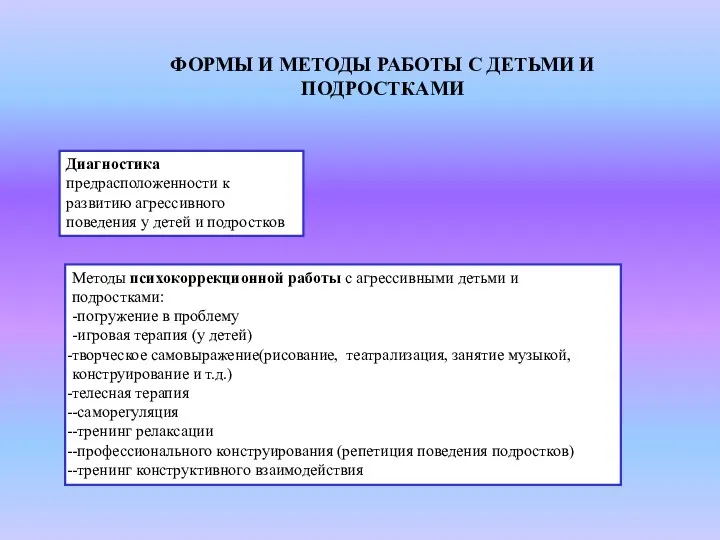 ФОРМЫ И МЕТОДЫ РАБОТЫ С ДЕТЬМИ И ПОДРОСТКАМИ Диагностика предрасположенности