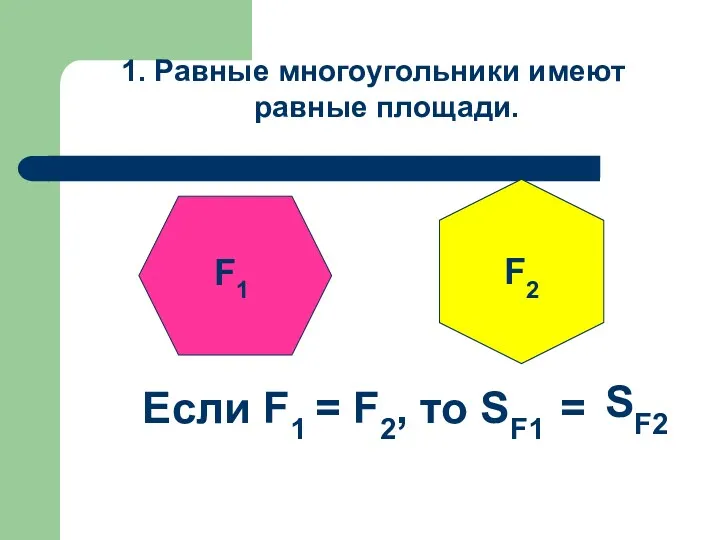 F2 Если F1 = F2, то SF1 F1 1. Равные многоугольники имеют равные площади. = SF2