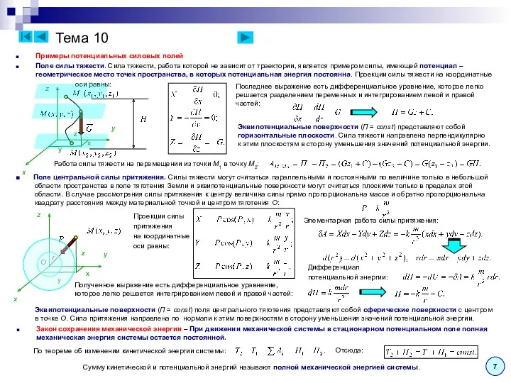 Тема 10 Примеры потенциальных силовых полей Поле силы тяжести. Сила