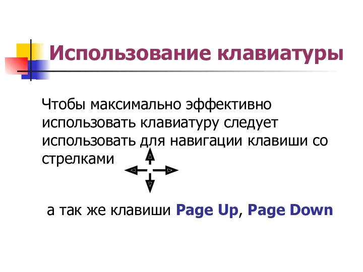 Использование клавиатуры Чтобы максимально эффективно использовать клавиатуру следует использовать для