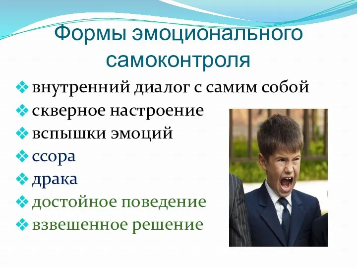 Формы эмоционального самоконтроля внутренний диалог с самим собой скверное настроение