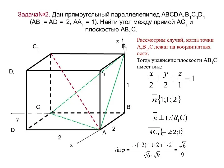 Задача№2. Дан прямоугольный параллелепипед АВСDA1B1C1D1 (АВ = AD = 2,