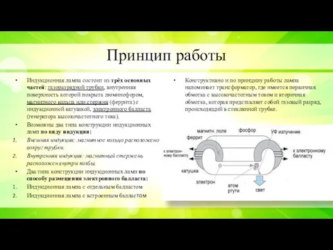 Принцип работы Индукционная лампа состоит из трёх основных частей: газоразрядной