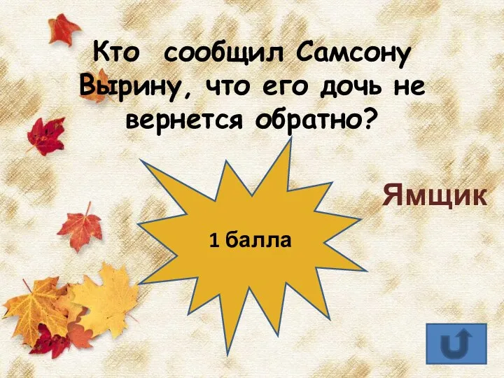 Кто сообщил Самсону Вырину, что его дочь не вернется обратно? Ямщик 1 балла