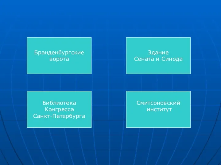 Бранденбургские ворота Здание Сената и Синода Библиотека Конгресса Санкт-Петербурга Смитсоновский институт