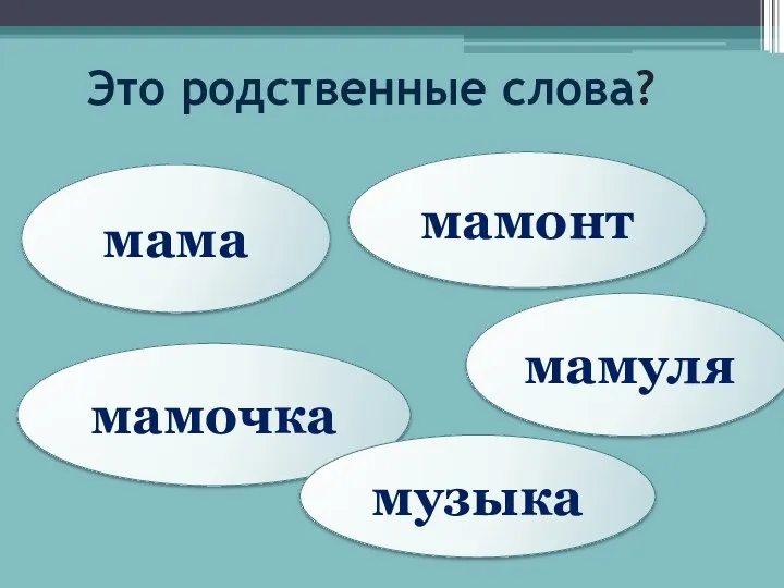 Это родственные слова? мама мамонт мамуля мамочка музыка