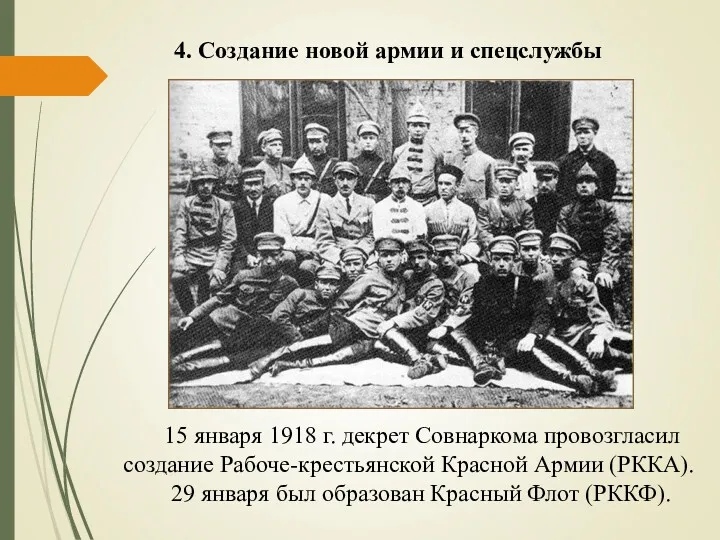 4. Создание новой армии и спецслужбы 15 января 1918 г.
