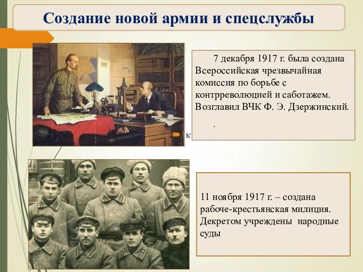 7 декабря 1917 г. была создана Всероссийская чрезвычайная комиссия по