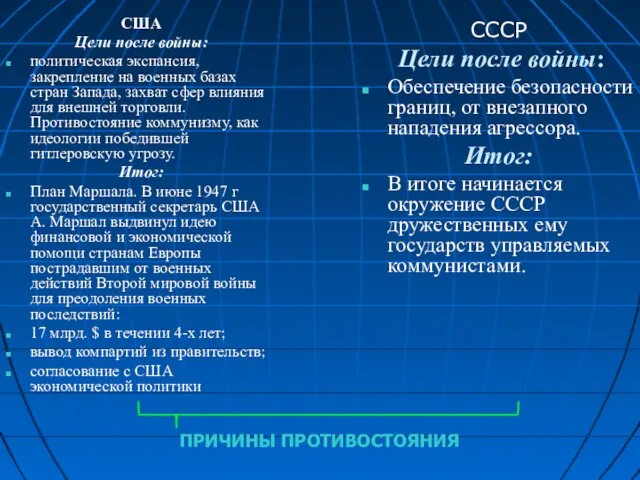 США Цели после войны: политическая экспансия, закрепление на военных базах