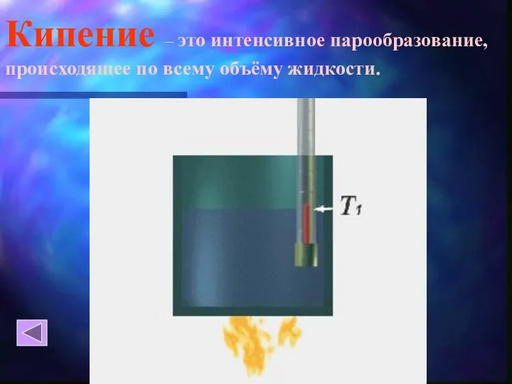 Кипение – это интенсивное парообразование, происходящее по всему объёму жидкости.