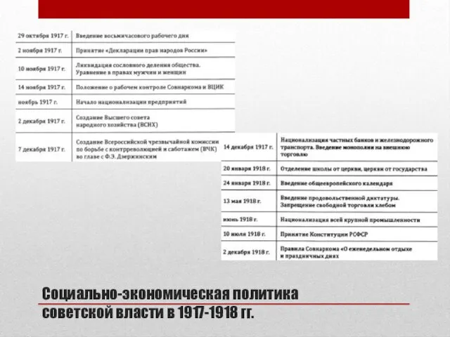 Социально-экономическая политика советской власти в 1917-1918 гг.