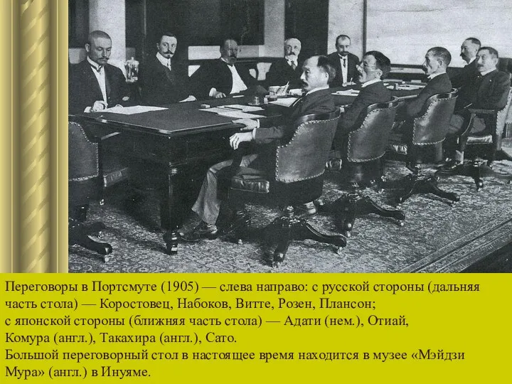 Переговоры в Портсмуте (1905) — слева направо: с русской стороны